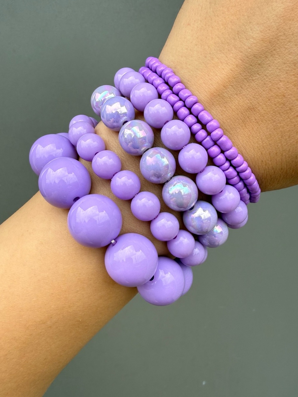 Lavender Purple Beaded Stack Bracelet Set - Picture 7 of 8